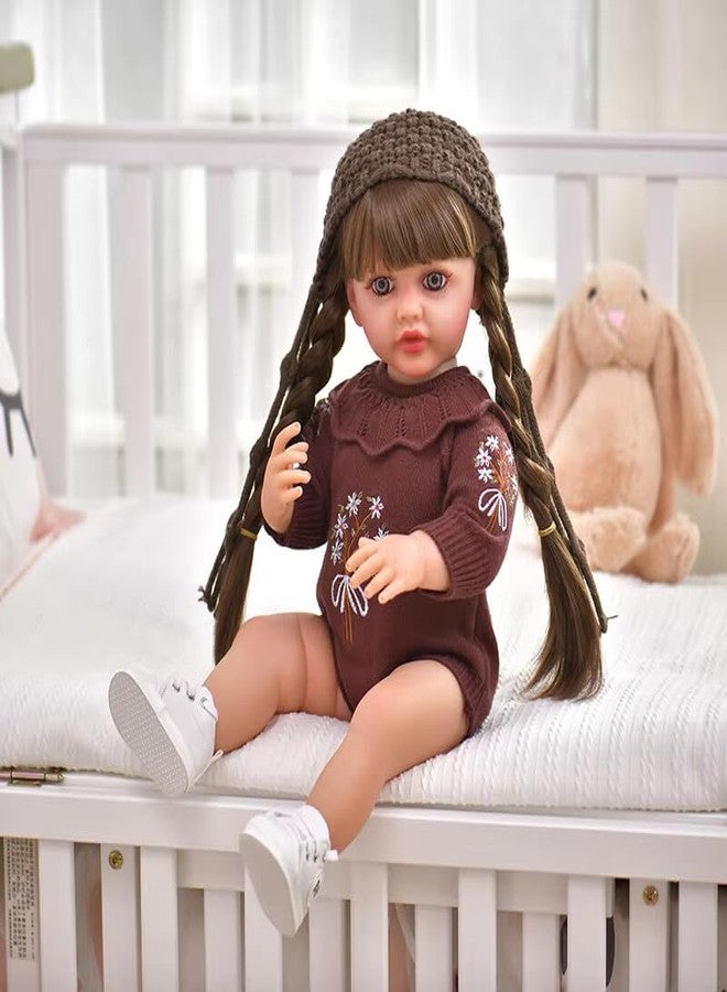 OOTLO Reborn Baby Dolls Girl, 22" Beautiful Lifelike Doll Full Body Vinyl Silicone with Long Hair for Children, Realistic Newborn Baby Doll with Feeding Toy for Birthday Christmas - Image 2